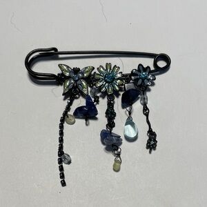 Floral Beaded Brooch with Blue Accents